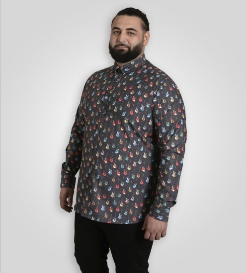 D555 Wakefield Long Sleeve AOP Guitar Printed Shirt Grey - Ризи - мъжки ризи големи размери
