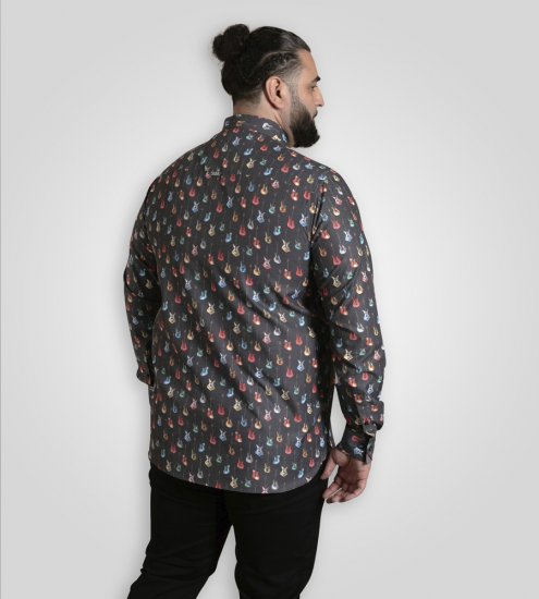 D555 Wakefield Long Sleeve AOP Guitar Printed Shirt Grey - Ризи - мъжки ризи големи размери