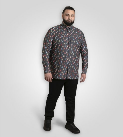D555 Wakefield Long Sleeve AOP Guitar Printed Shirt Grey - Ризи - мъжки ризи големи размери