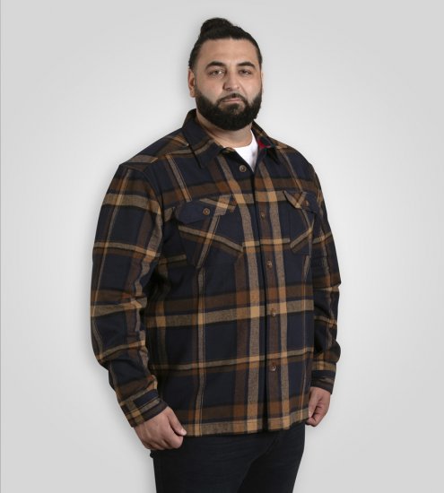 D555 Aldershot Long Sleeve Heavy Shacket Overshirt Tan/Navy Check - Ризи - мъжки ризи големи размери