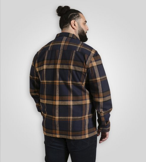 D555 Aldershot Long Sleeve Heavy Shacket Overshirt Tan/Navy Check - Ризи - мъжки ризи големи размери