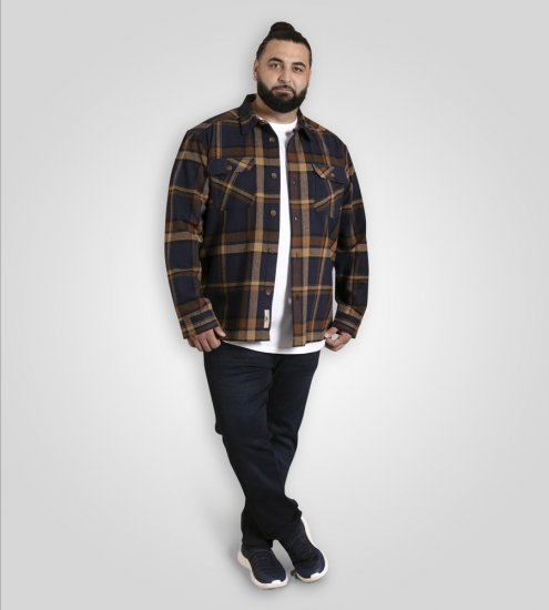 D555 Aldershot Long Sleeve Heavy Shacket Overshirt Tan/Navy Check - Ризи - мъжки ризи големи размери