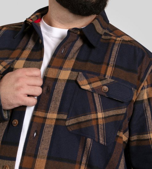 D555 Aldershot Long Sleeve Heavy Shacket Overshirt Tan/Navy Check - Ризи - мъжки ризи големи размери