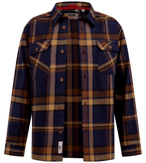D555 Aldershot Long Sleeve Heavy Shacket Overshirt Tan/Navy Check - Ризи - мъжки ризи големи размери