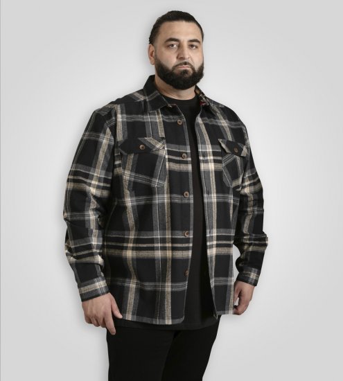 D555 Falkirk Long Sleeve Heavy Shacket Overshirt Black/Grey - Ризи - мъжки ризи големи размери