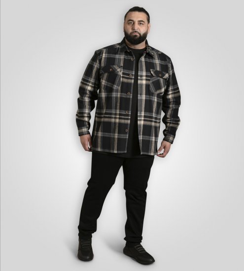 D555 Falkirk Long Sleeve Heavy Shacket Overshirt Black/Grey - Ризи - мъжки ризи големи размери