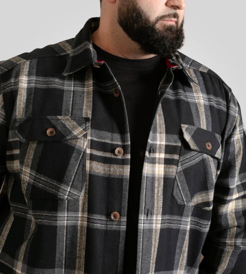 D555 Falkirk Long Sleeve Heavy Shacket Overshirt Black/Grey TALL SIZES - Ризи - мъжки ризи големи размери