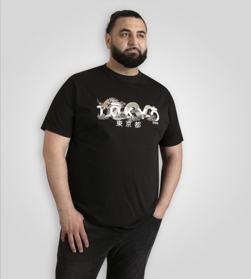 D555 Ginza Tokyo with Dragon Crew Neck T-shirt Black - Тениски - мъжки тениски големи размери