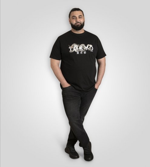 D555 Ginza Tokyo with Dragon Crew Neck T-shirt Black - Тениски - мъжки тениски големи размери