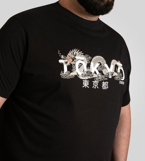 D555 Ginza Tokyo with Dragon Crew Neck T-shirt Black - Тениски - мъжки тениски големи размери