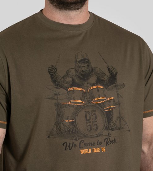 D555 Stockton Gorilla Playing Drums Crew Neck T-Shirt Khaki - Тениски - мъжки тениски големи размери
