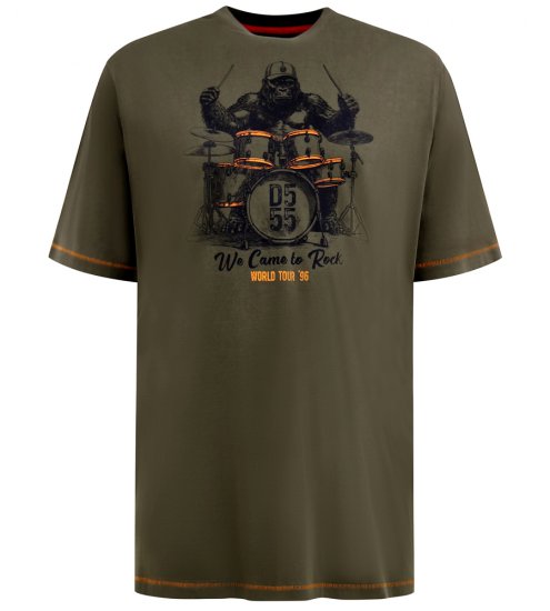 D555 Stockton Gorilla Playing Drums Crew Neck T-Shirt Khaki - Тениски - мъжки тениски големи размери