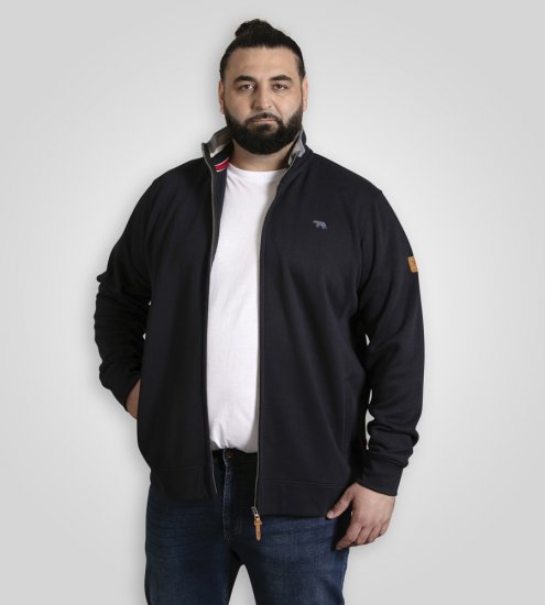 D555 Johnson Zip Through Fleece Sweatshirt with Chest Embroidery Navy - Суичъри & cуичъри с качулка - мъжки суичъри големи размери