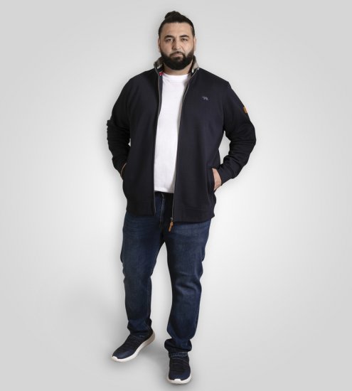 D555 Johnson Zip Through Fleece Sweatshirt with Chest Embroidery Navy - Суичъри & cуичъри с качулка - мъжки суичъри големи размери