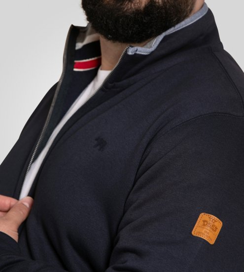 D555 Johnson Zip Through Fleece Sweatshirt with Chest Embroidery Navy - Суичъри & cуичъри с качулка - мъжки суичъри големи размери