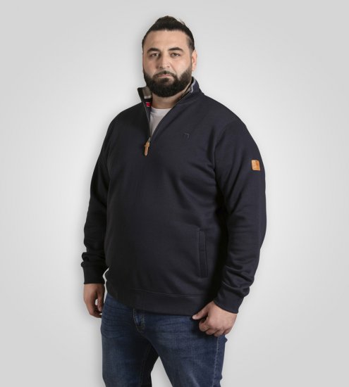 D555 Russel Zip Through Fleece Sweatshirt with Chest Embroidery Navy - Суичъри & cуичъри с качулка - мъжки суичъри големи размери