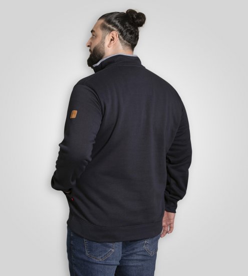 D555 Russel Zip Through Fleece Sweatshirt with Chest Embroidery Navy - Суичъри & cуичъри с качулка - мъжки суичъри големи размери