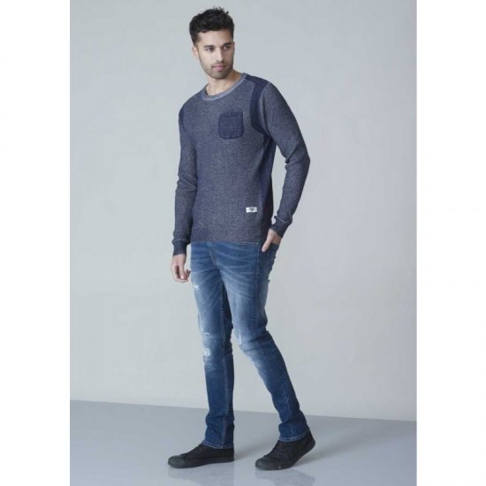 D555 Bryson Crewneck Sweater with Pocket Navy - Суичъри & cуичъри с качулка - мъжки суичъри големи размери