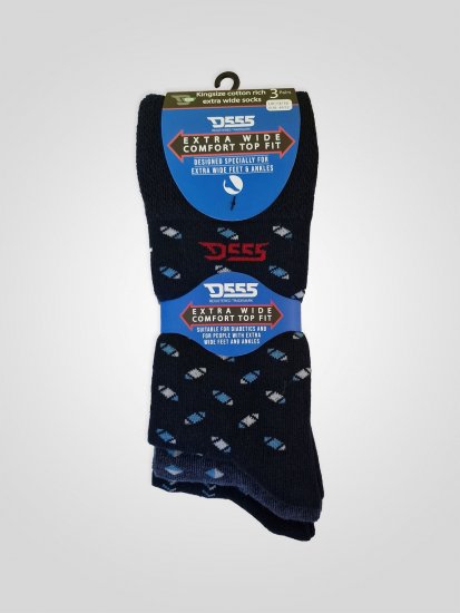 D555 Harold 3 Extra Wide Comfort Fit Socks 3-pack Navy/Denim - Бельо & Бански шорти - Мъжко бельо големи размери