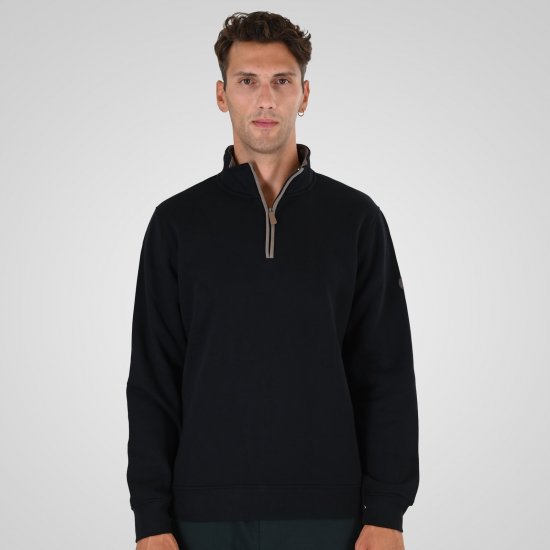 Double Outfitters MTOP-1163 Суитшърт с къс цип Черно - Суичъри & cуичъри с качулка - мъжки суичъри големи размери