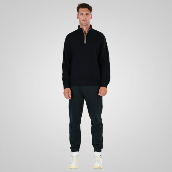 Double Outfitters MTOP-1163 Суитшърт с къс цип Черно - Суичъри & cуичъри с качулка - мъжки суичъри големи размери