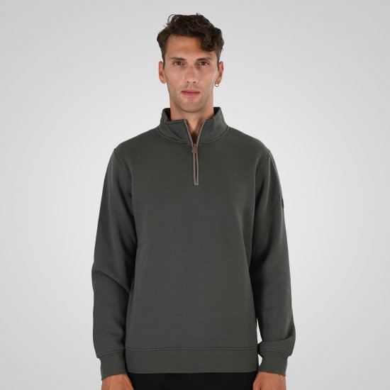 Double Outfitters MTOP-1163 Суитшърт с къс цип Каки - Суичъри & cуичъри с качулка - мъжки суичъри големи размери