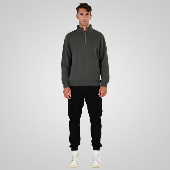 Double Outfitters MTOP-1163 Суитшърт с къс цип Каки - Суичъри & cуичъри с качулка - мъжки суичъри големи размери