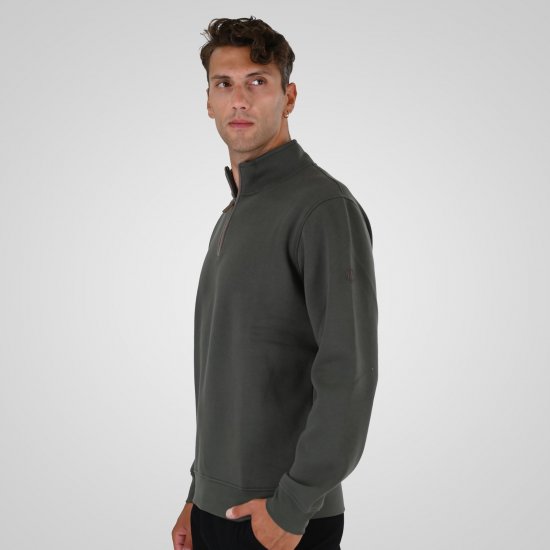 Double Outfitters MTOP-1163 Суитшърт с къс цип Каки - Суичъри & cуичъри с качулка - мъжки суичъри големи размери