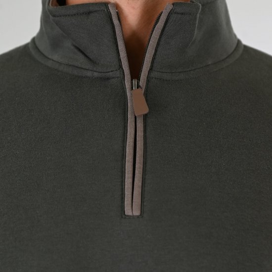Double Outfitters MTOP-1163 Суитшърт с къс цип Каки - Суичъри & cуичъри с качулка - мъжки суичъри големи размери