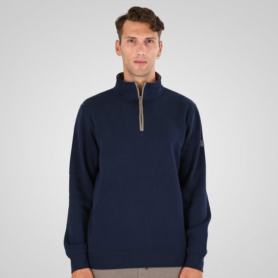Double Outfitters MTOP-1163 Суитшърт с къс цип Нейви - Суичъри & cуичъри с качулка - мъжки суичъри големи размери