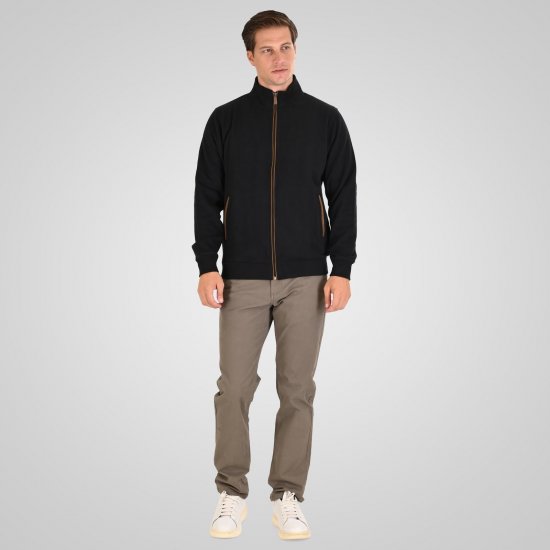 Double Outfitters SEL-1168 Суитшърт с цип Черно - Суичъри & cуичъри с качулка - мъжки суичъри големи размери