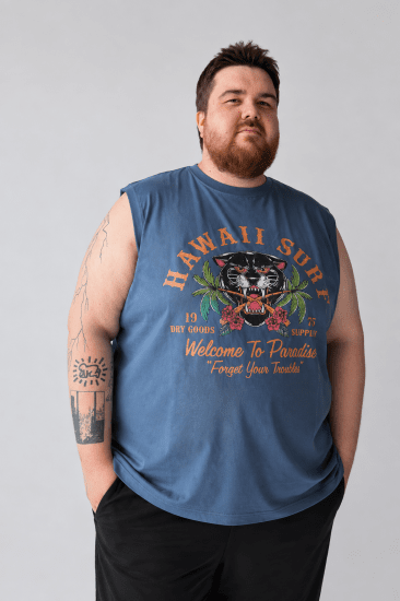 Kam Jeans 5763 Hawaii Surf Vest Vintage Indigo - Тениски - мъжки тениски големи размери