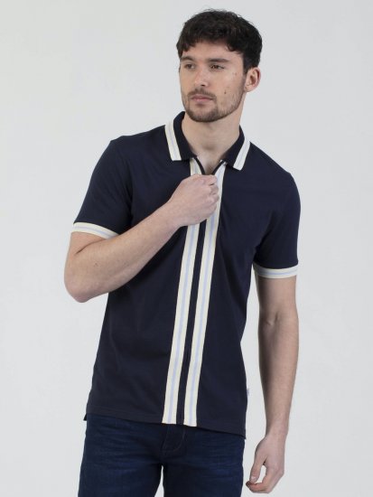 Mish Mash Belgrade Zip Through Polo Navy - Поло тениски - мъжки тениски с яка големи размери
