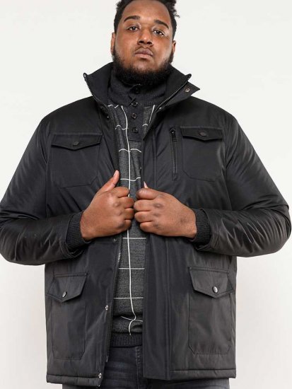 D555 Fargo Five Pocket Jacket With Ribbed Neck and Inner Quilting Black - Якета - мъжки якета големи размери