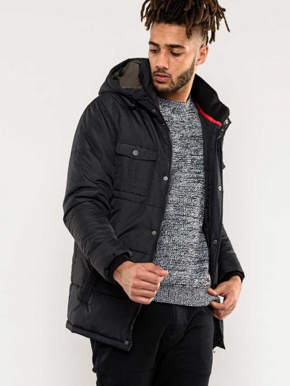 D555 Lonsdale Parka Style Jacket With Embroidery Patch On Sleeve Black - Якета - мъжки якета големи размери