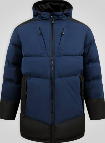 D555 Hank Ripstop Contrast Panelled Padded Hooded Jacket Нейви - Якета - мъжки якета големи размери