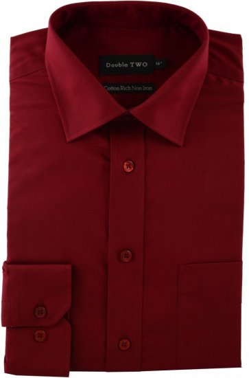 Double TWO Non-Iron Poplin Long Sleeve Burgundy - Ризи - мъжки ризи големи размери
