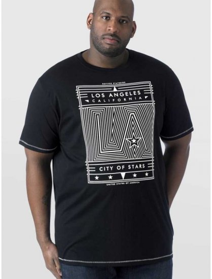 D555 OAKLEY LA Geometric Print Crew Neck T-Shirt Black - Тениски - мъжки тениски големи размери