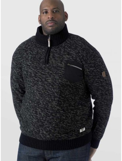 D555 REMINGTON Sweater With Woven Zipper Chest Pocket Black/Charcoal - Суичъри & cуичъри с качулка - мъжки суичъри големи размери