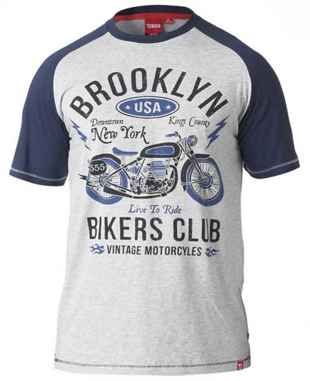 D555 HIRALDO T-Shirt Grey/Navy - Тениски - мъжки тениски големи размери