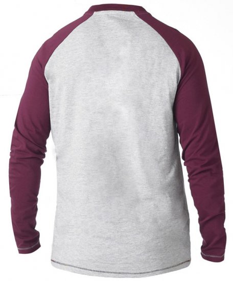 D555 KELTON Long Sleeve Raglan T-Shirt Grey/Burgundy - Тениски - мъжки тениски големи размери