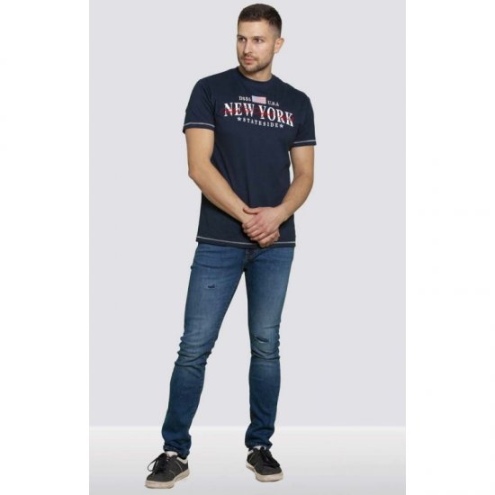 D555 Thornton Embroidery T-shirt Navy - Тениски - мъжки тениски големи размери