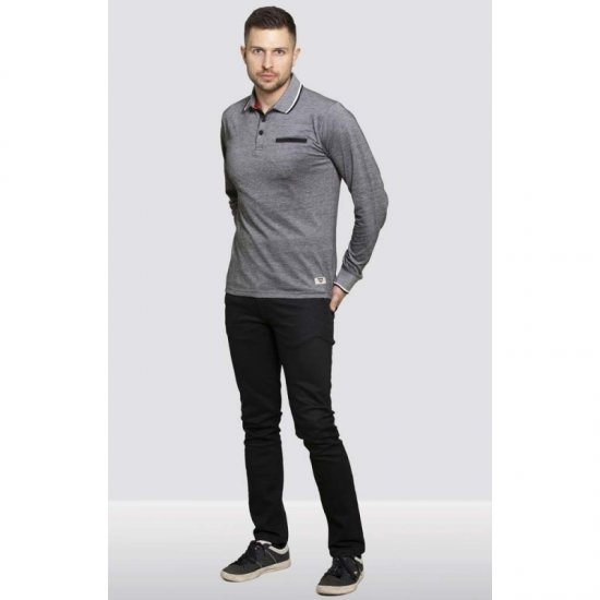 D555 Brockville Long Sleeve Polo Grey - Поло тениски - мъжки тениски с яка големи размери