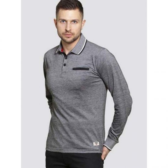 D555 Brockville Long Sleeve Polo Grey - Поло тениски - мъжки тениски с яка големи размери