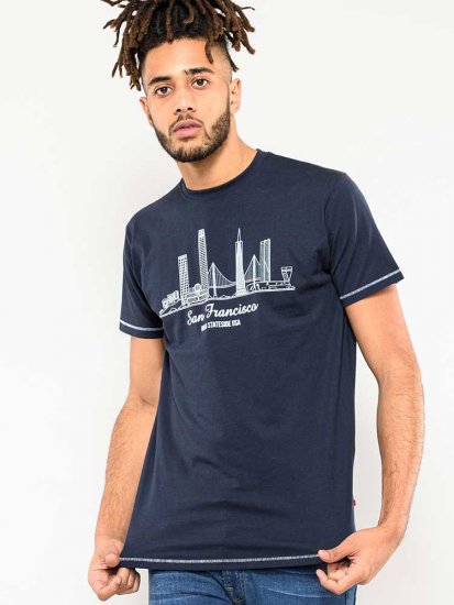 D555 Randwick San Francisco Printed T-Shirt Navy - Тениски - мъжки тениски големи размери