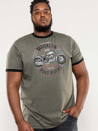 D555 Hereford Brooklyn Motorbike Printed Ringer T-Shirt Khaki - Тениски - мъжки тениски големи размери
