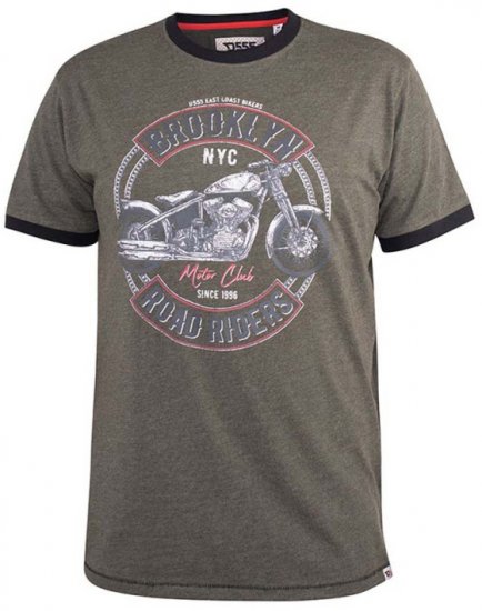 D555 Hereford Brooklyn Motorbike Printed Ringer T-Shirt Khaki - Тениски - мъжки тениски големи размери