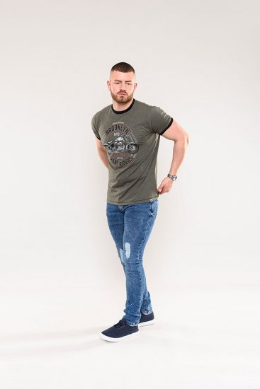 D555 Hereford Brooklyn Motorbike Printed Ringer T-Shirt Khaki - Тениски - мъжки тениски големи размери
