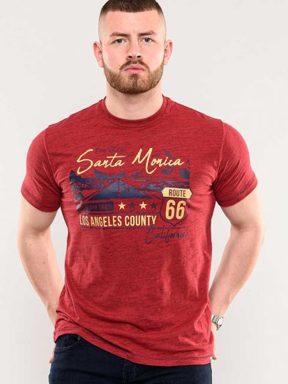 D555 Brisbane Santa Monica Route 66 Printed T-Shirt Red - Тениски - мъжки тениски големи размери