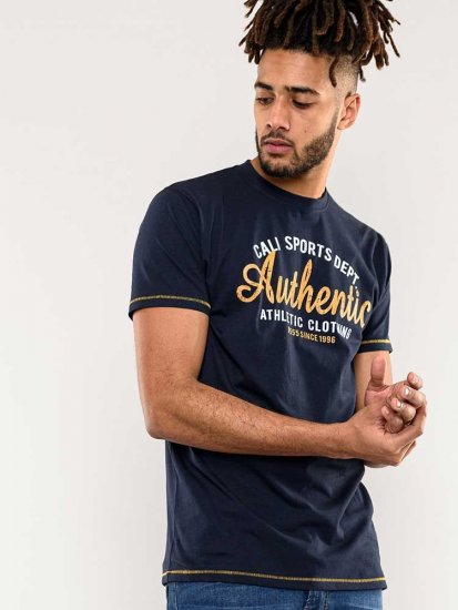 D555 Jasper Authentic Printed T-shirt Navy - Тениски - мъжки тениски големи размери